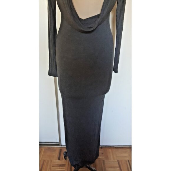 Sparkle & Fade maxi gray bodycon stretch cut out back waterfall pencil dress S - Picture 10 of 11